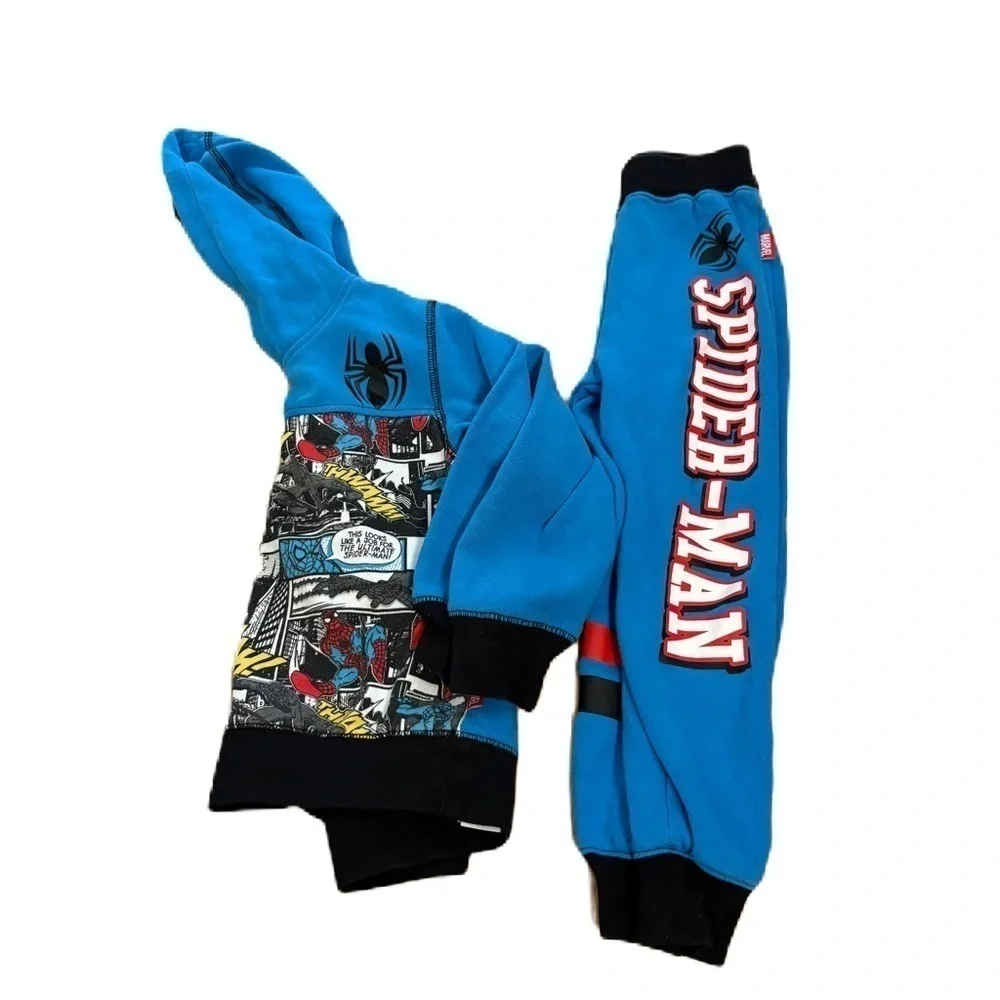 Spider-Man Sweatshirt Outfit Sweatpants Sz 4 Disney Store Blue Hooded Boys